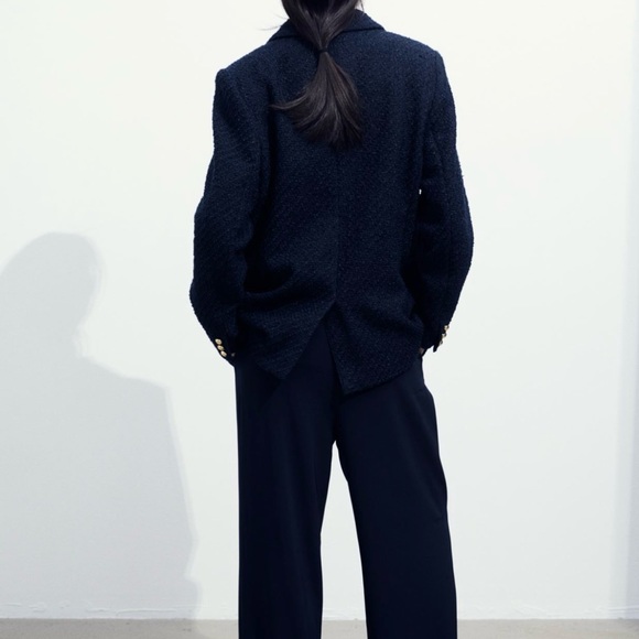 H&M Double Breasted Blazer Textured Woven Fabric Navy Blue LIKE NEW EUC - Picture 6 of 10